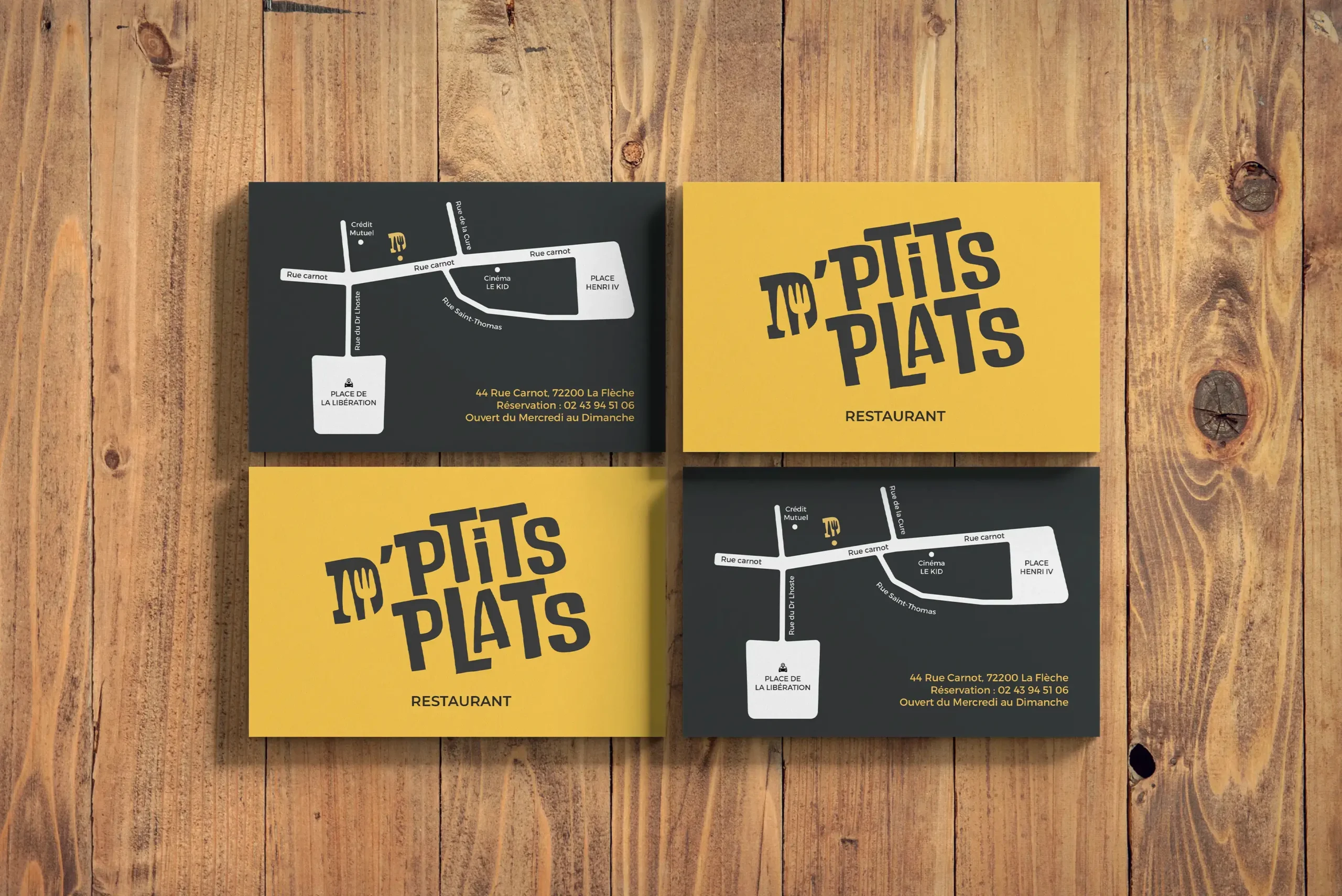 Cartes de visite restaurant d'ptits plats la flèche 72
