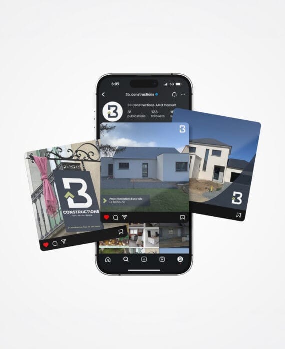 mise en page du logo 3B constructions sur une page instagram